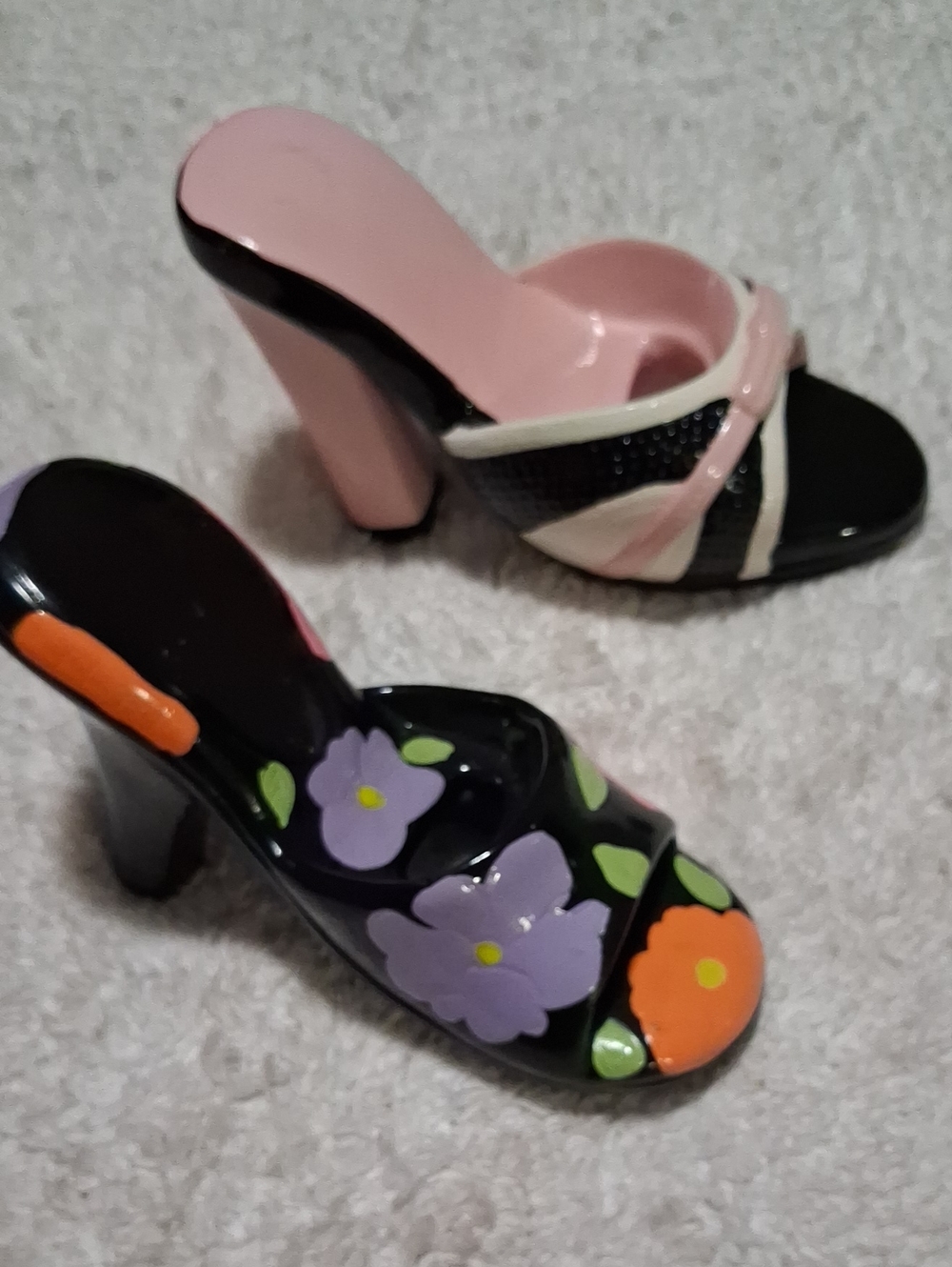 Ceramic Pink and Black Floral High Heel Slide Decor